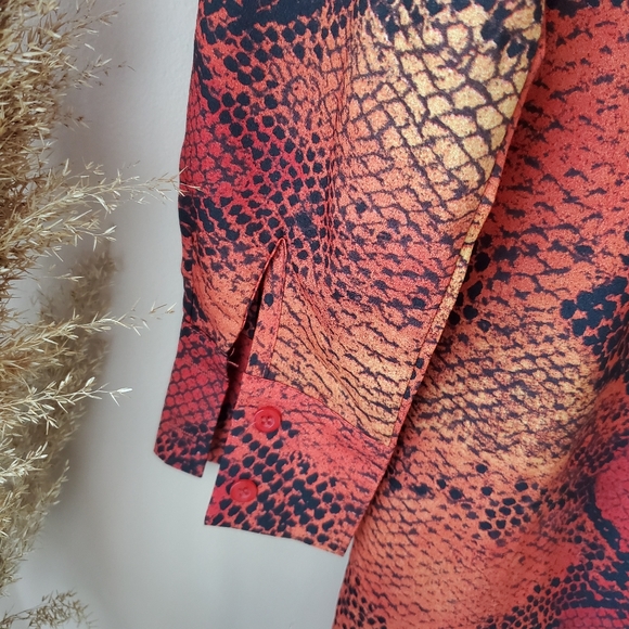 Snake Skin Print Long Sleeve V-Neck Semi Wrap Skirt Long Dress - Picture 7 of 17